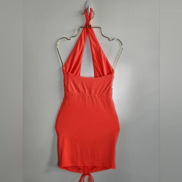 NWT Superdown Ariya Ruched Halter Mini Dress Neon Orange XXS NEW - Picture 5 of 10